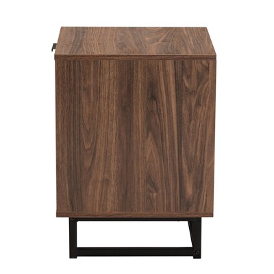 Walnut Brown Wood and Black Metal 1-Drawer Night Table