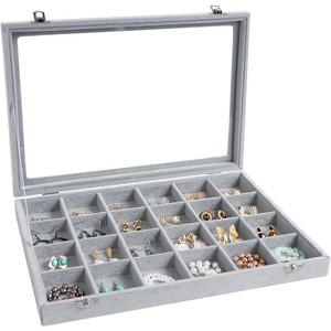 30-Grid Velvet Jewelry Tray with Clear Lid, Stackable Display Case with Removable Organizer - 1 of 4