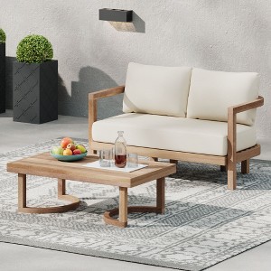 NicBex Outdoor Dining Table Set Wood/Glass Coffee Table & Loveseat with Cushion,Patio Furniture Set for Garden, Backyard, Porch - 1 of 4