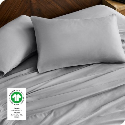Organic Cotton Sateen Light Grey Split King Bed Sheet Set