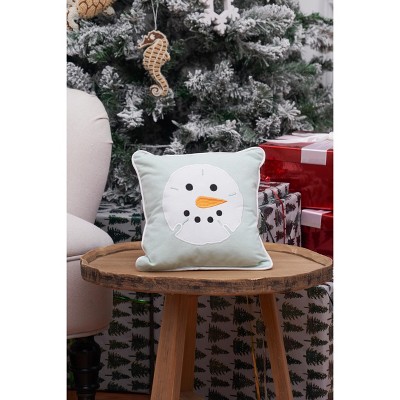 Seafoam Green Embroidered Snowman Sand Dollar Throw Pillow