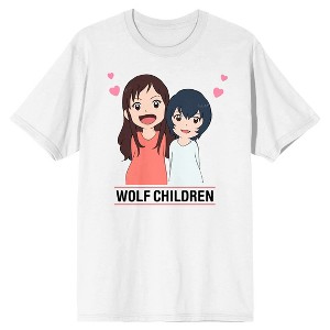 Wolf Children Yuki & Ame Hearts Crew Neck Short Sleeve White Adult T-shirt - 1 of 3