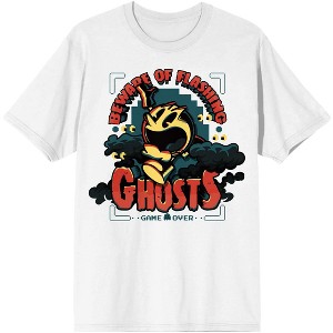 Pacman Classic Beware of Flashing Ghosts Men's White T-shirt - 1 of 2