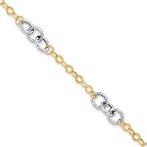 Black Bow Jewelry 14k Two Tone Gold 7mm Polished & Textured Link Chain Bracelet, 7.5 In - 1 of 4