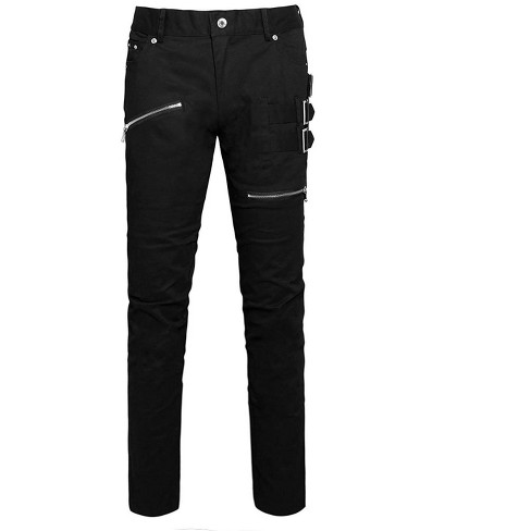 Lars Amadeus Men's Casual Slim Fit Punk Gothic Pockets Patch Buckle Zipper  Pants Trousers Black 34 : Target