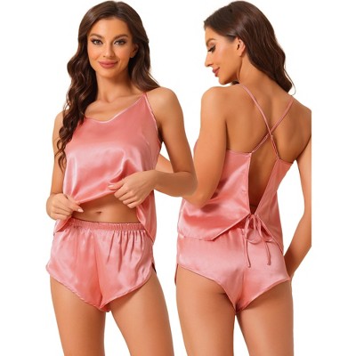 cheibear Women's Sliky Satin Sleeveless Cami Sleepwear with Shorts Lounge Pajamas Set
