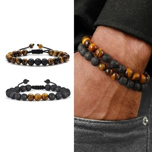Turandoss 2PCS Natural Tiger Eye Stone Beaded Bracelets for Men Boys, Lava Rock Bracelet Adjustable, Birthday Jewelry Gifts for Men Boys, 8MM Beads - 1 of 4