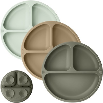 3-Pack Prep Suction Plates for Baby, 100% Silicone Toddler Plates, BPA-Free Divided Baby Plates with Suction
