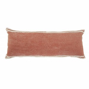 16" X 24" Cinnamon And Natural Striped Cotton Lumbar Throw Pillow With Texture - 1 of 4
