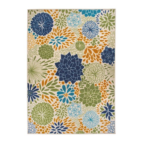 World Rug Gallery Bohemian Border Indoor/Outdoor Area Rug - Blue 7'10 x 10