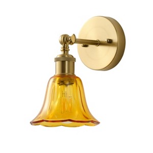Dewdrop Vintage 1-Light Wall Lamp with Amber Tulip Glass Shade Wireless Design for Bedside, Bedroom, Living Room, or Foyer - 1 of 4