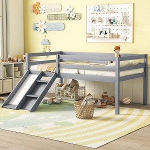 65.5"H Twin Size Loft Bed With Versatile Slide, Ladder, Pine Wood Frame, Safety Guardrail, Modern Toddler Loft Bed, No Box Spring Required - 1 of 4