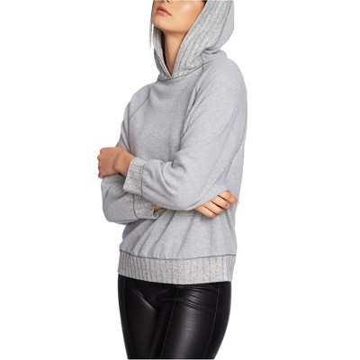 1.STATE Womens Ribbed Trim Hoodie Sweatshirt