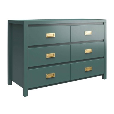 Hunter Green Double Dresser with Gold Drawer Pulls