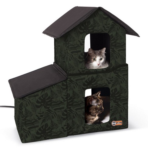Ku0026h Pet Products Outdoor Heated Kitty House Two-story Green Leaf : Target