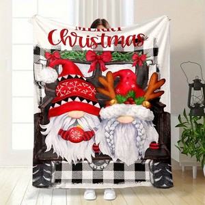 Lomsoe Christmas Holiday Dwarf Print Flannel Blanket - All Seasons Soft and Warm Throw Blanket for Bed, Napping, Camping, Travel, Office - 1 of 4