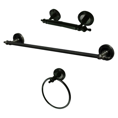 Etched Solid Brass Oil Rubbed Bronze 3-piece Towel Bar Bath Accessory Set - Kingston Brass