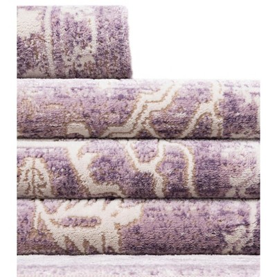 6' Round Purple and Ivory Synthetic Easy Care Area Rug