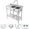 47-Inch Stainless Steel Utility Sink, 2-Compartment Commercial Freestanding with Pull-Out Faucet, Workbench & 2 Storage Shelves, Indoor/Outdoor - 2 of 4