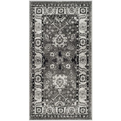 Grey and Black High Pile Floral Area Rug