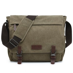 Generic Large Canvas Messenger Shoulder Bag, Army Green, 15in Laptop Capacity - 1 of 4