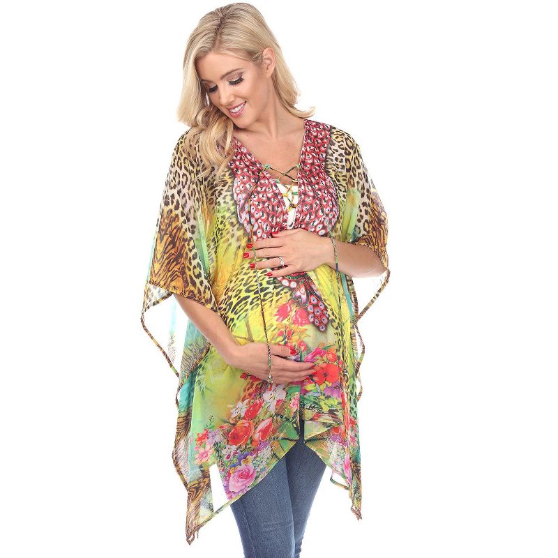 Maternity Animal Print Caftan with Tie-up Neckline - One Size Fits Most - White Mark, 1 of 4