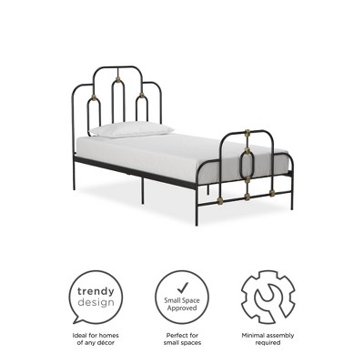 Olivia Twin Black and Gold Metal Bed Frame with Headboard