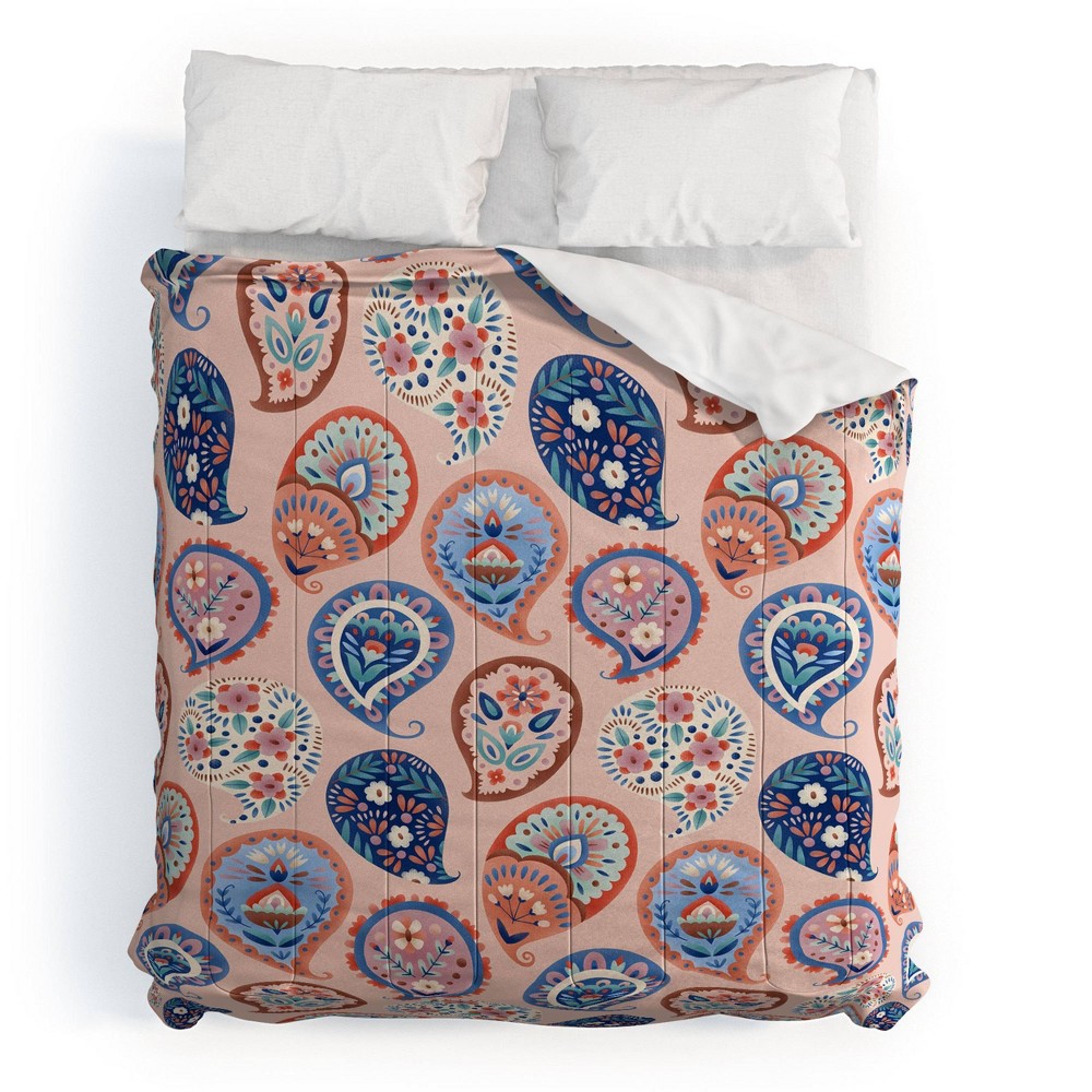 Photos - Duvet Deny Designs King Pimlada Phuapradit Floral Paisley Half Drop Comforter and Pillow Sham Orange
