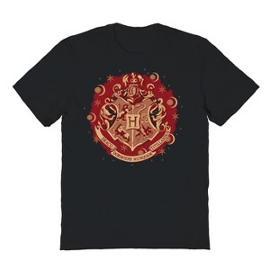 Harry Potter Men's Hogwarts Christmas Badge Short Sleeve Graphic Cotton T-Shirt - 1 of 3