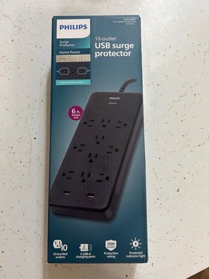 Philips 10-outlet Surge 6' Braided Cord 2880j 2 Usb-a - 2.4a Adapter-spaced  - Black : Target