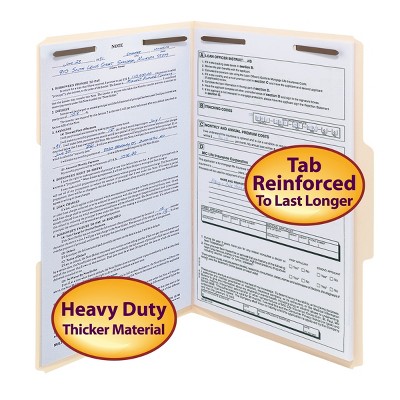 Smead Heavy-Duty Fastener File Folder, 2 Fasteners, 1/3-Cut Tab, Legal Size, Manila, 50 per Box (19600)
