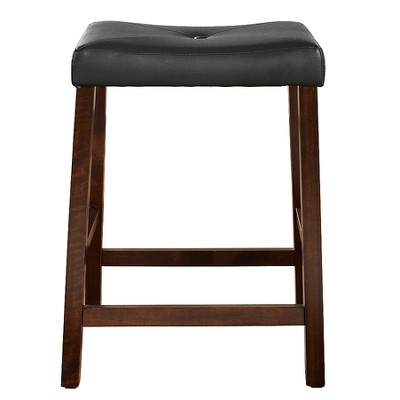 Set of 2 24" Upholstered Saddle Seat Counter Height Barstools Vintage Mahogany - Crosley