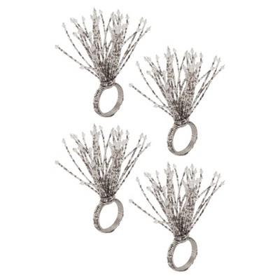 Silver Beaded Burst Design Napkin Rings Set of 4