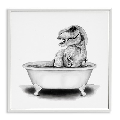 Stupell Industries Funny T-Rex Bathtub Washroom, 12" x 12"