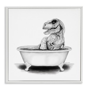 Stupell Industries Funny T-Rex Bathtub Washroom, 12" x 12" - 1 of 4