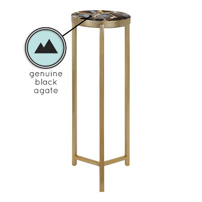 Elegant Gold Metal and Black Agate Drink Table, 11.5" x 25.5"