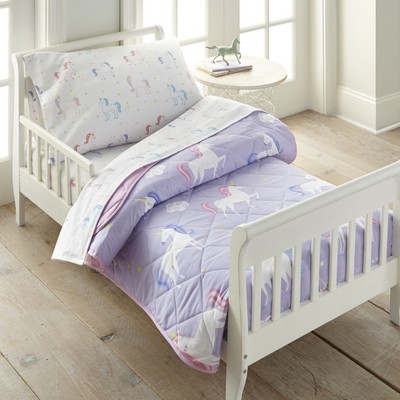 White Cotton Unicorn Print Toddler Sheet Set