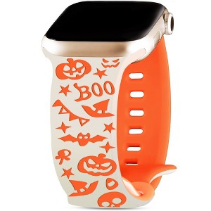 HTUTWOO Halloween Two-Tone Engraved iWatch Bands, Holiday Pumpkin Bands 42/44/45/49mm for iWatch Series 11 10 9 8 7 6 5 4 Ultra SE (White+Orange) - 1 of 4