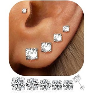 5 Pairs 14K Gold Plated Stud Earrings for Women, Hypoallergenic Earring Sets for Multiple Piercing, Premium Cubic Zirconia Studs - 1 of 4