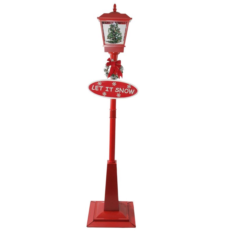Northlight 70.75" Musical Red Holiday Street Lamp with Christmas Tree Snowfall Lantern, 1 of 4