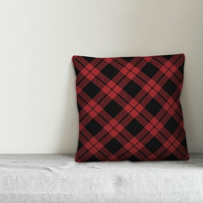 Red and Black Plaid 18x18 Polyester Indoor/Outdoor Throw Pillow
