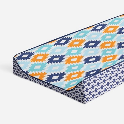 Bacati - Liam Printed Kilim Aqua/Orange/Navy Quilted Changing Pad Cover