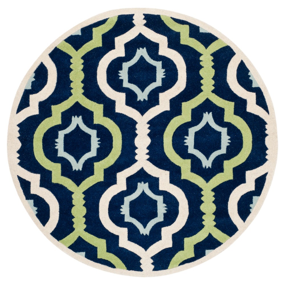 Dark Blue Abstract Tufted Round Accent Rug