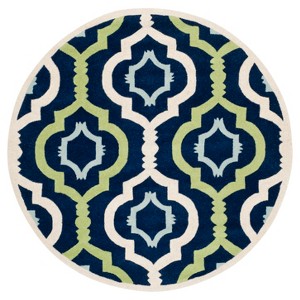 Dark Blue Abstract Tufted Round Accent Rug - (3