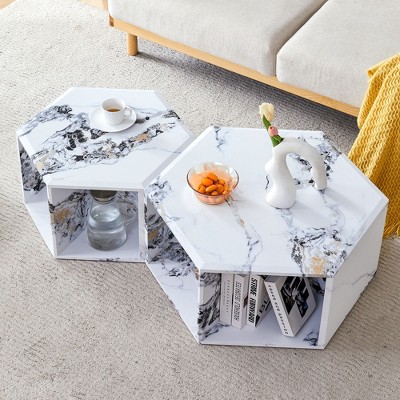 NicBex Modern Hexagonal Textured-Pattern Coffee Table with Storage,Center Table for Living Room,Multi-Hole Design Furniture