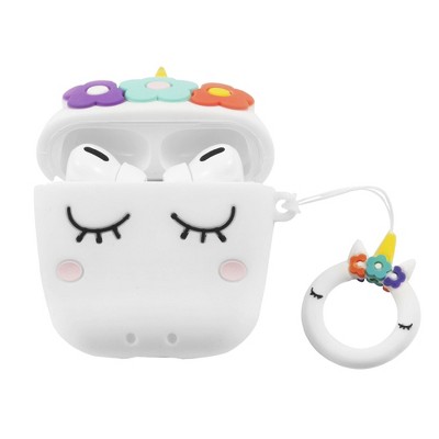 Insten Cute Case Compatible with AirPods Pro - Unicorn Cartoon Silicone Cover with Ring Strap, White