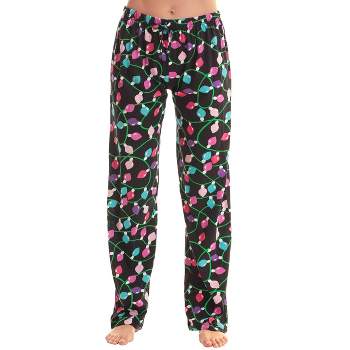 ADR Women's Plush Fleece Pajama Bottoms with Pockets, Winter PJ Lounge  Pants Christmas Lights X Large