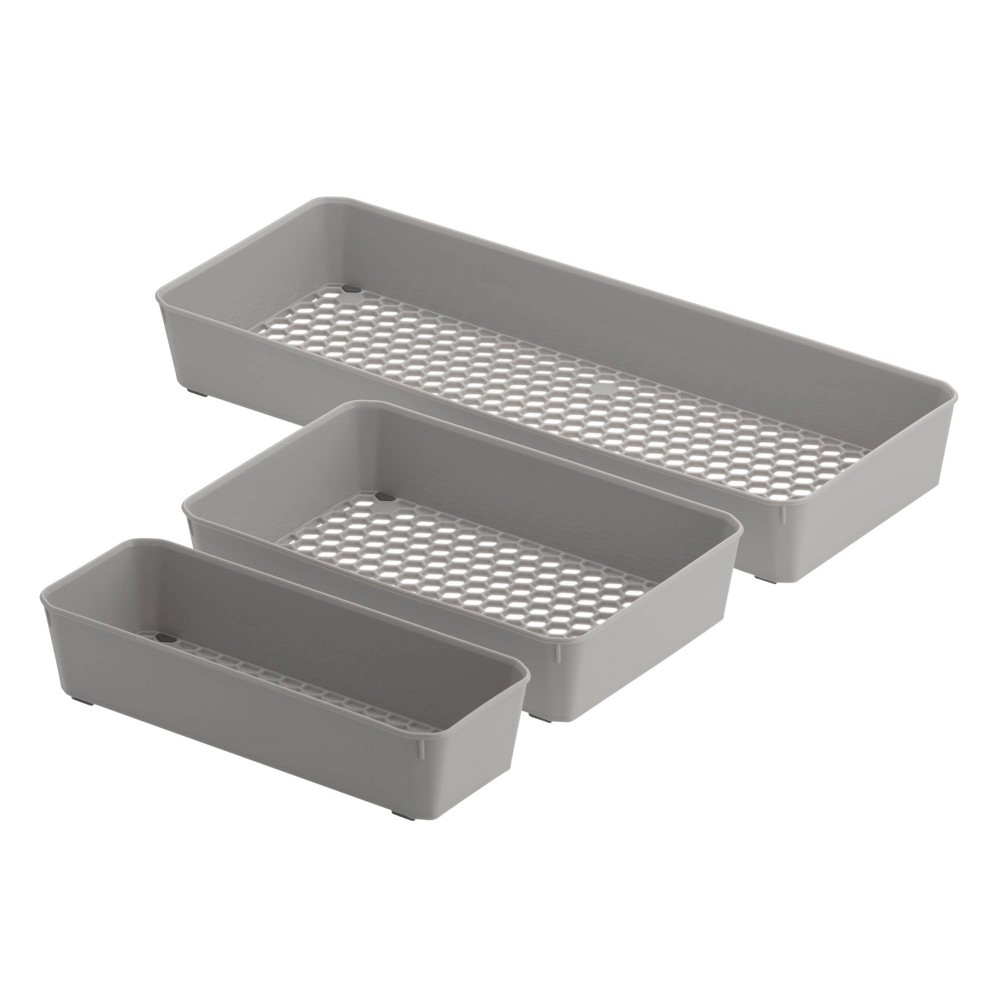 Set of 3 Hexa Drawer Organizer Gray - Spectrum Diversified: Kitchen Storage, Plastic Cabinet Organizers