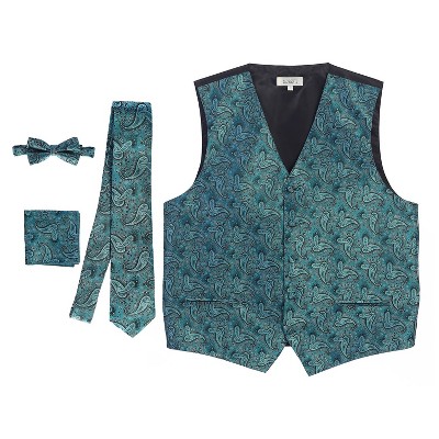 Gioberti Men's Formal 4pc Metallic Paisley Vest Necktie Bowtie and Pocket Square