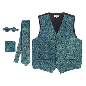 Gioberti Men's Formal 4pc Metallic Paisley Vest Necktie Bowtie and Pocket Square - 1 of 4